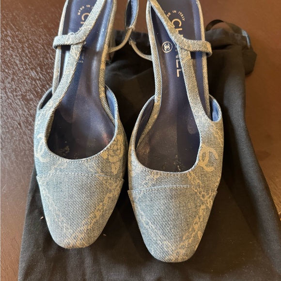 Chanel denim logo printed slingback Sz 11 fits Sz 10.0 - Picture 5 of 14